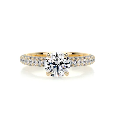 1.5 Carat Round Cut Moissanite Pave Style Engagement Ring In Yellow Gold