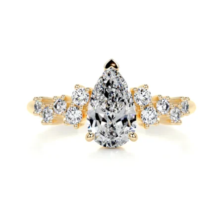 2 Carat Pear Cut Moissanite Pave Engagement Yellow Gold Ring