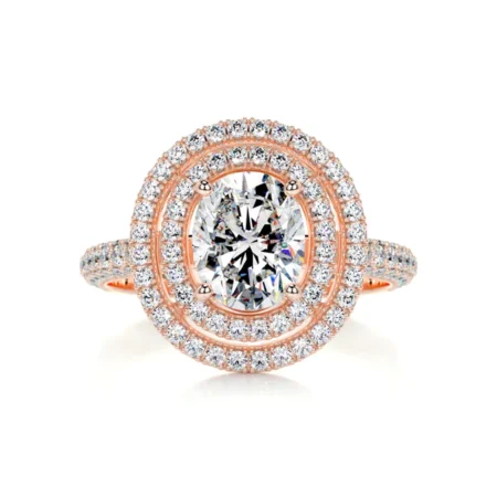 3 Carat Oval Cut Moissanite Double Halo Rose Gold Ring