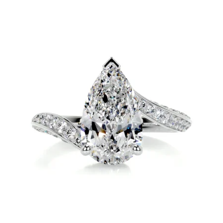 3 Carat Pear Cut Unique Moissanite Pave Engagement Ring In White Gold