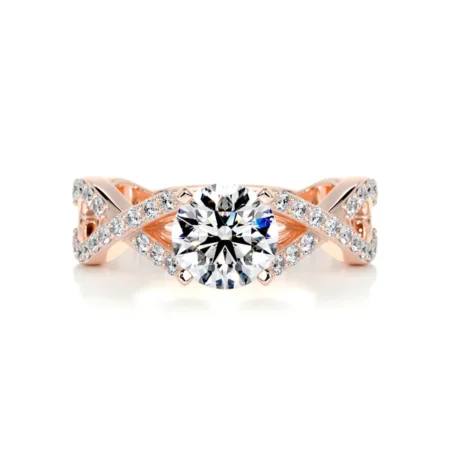 Twisted 2 Carat Round Cut Moissanite Rose Gold Ring