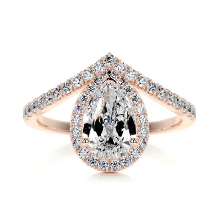 Unique Halo Pear Cut Moissanite Rose Gold Engagement Designer Ring